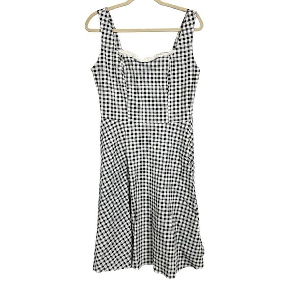 Collectif Womens Sz XL A-Line Gingham Dress Black White Cottage Core Retro Plaid - Picture 1 of 6